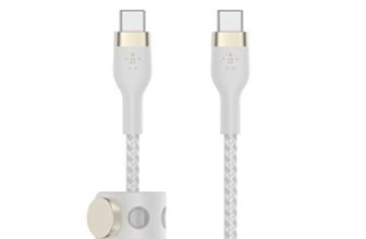 Belkin BoostCharge Pro Flex Cavo intrecciato da USB Type C a USB C, cavo di ricarica rapida PD, certificato USB-IF per iPhone 16/15, Galaxy S24, Pixel, iPad, Nintendo Switch, MacBook, 1 m, bianco