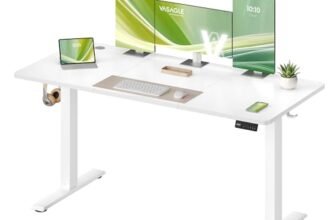 VASAGLE Scrivania Regolabile in Altezza Elettrica, Scrivania per Computer, Promemoria per Sedentarietà, Funzione Memoria con 4 Altezze, per Ufficio, 140 x 60 cm, Bianco Nuvola LSD314WZ03