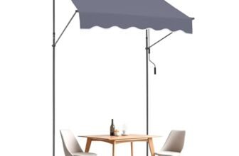 VEVOR Tenda da Terra Retrattile 150 x 120 cm Tenda Manuale con Manovella, Altezza Regolabile 218-310 cm Tenda da Sole per Balcone Esterno Resistente ai Raggi UV, per Terrazza/Balcone/Cortile, Grigio