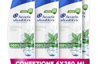 Head & Shoulders Menthol Fresh Shampoo Antiforfora 250ml Formato Convenienza X6, Uso Quotidiano. Fino al 100% Protezione dalla Forfora. Clinicamente Testato. Tutti i Tipi di Cute e Capelli