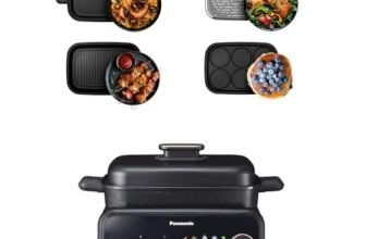 Panasonic NF-GM400 Multi-Cooker Elettrico 4 in 1, Griglia elettrica, Friggere, Cottura Lenta, BBQ, Vapore, Saltare, 1400W, 40-250°C, 9 Modalità Automatiche, Piastre lavabili in lavastoviglie