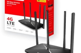 Mercusys MB115-4G Router WiFi con Sim, 4 Antenne Ad Alto Guadagno, 4G LTE Wireless N300Mbps, 3 Porte LAN+1 Porta LAN/WAN, WAN Connection Backup, Parental/LED Control, VPN, SMS, APP, Plug&Play