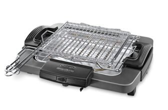 De’Longhi BQ60 Barbecue Grill Elettrico con Doppia Griglia e Bistecchiera, Doppia rotazione, impugnatura termoisolante, interruttore di sicurezza, vassoio antigoccia, facile da pulire,Grigio
