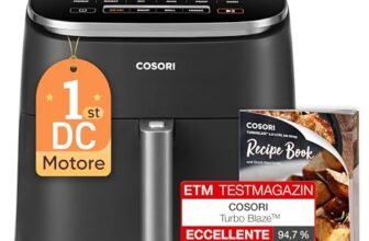 COSORI Friggitrice ad Aria Turbo Blaze 6 Litri, Air Fryer con DC Motore Tecnologia, 9 Funzioni & 5 Velocità della Ventola Automatica, 110 Ricette & 96 Tabelle di Cottura degli Ingredienti, 1725W