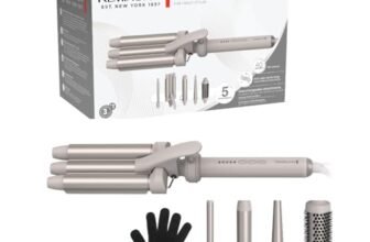 Remington Ferro Arricciacapelli 5in1, Ondulatore, [3 Bacchette in ceramica 13-,33mm, Spazzola rotonda, Accessorio Onde] Display LED 130-210°C, Onde da spiaggia, Ricci spiralati e naturali CI41MS5E51