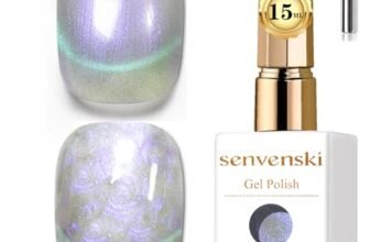 Senvenski Gelatina Vetro Cat Eye Smalto Semipermanente, 15ML Occhi di Gatto Magnetica per Gel Unghie Kit Olografico Glitterato Cristallo Smalti Unghie Salon Home DIY (Aurora Sirena Viola, 0.5fl oz)