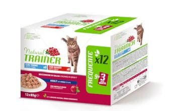 Natural Trainer Cibo Umido per Gatti Adulti Multipack, Tonno e Manzo, 12 x 85 g