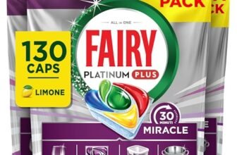 Fairy 30 Minuti Miracle Detersivo Pastiglie Lavastoviglie, 130 Capsule, Limone, Il Nostro N.1 Contro Lo Sporco Ostinato, Potente Anche Nei Cicli Brevi, Mega Pack