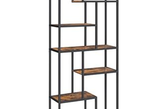 VASAGLE Libreria Scaffale, Libreria Verticale a 6 Ripiani, Porta Piante, 30 x 80 x 180 cm, Pannello di Truciolato, Studio Soggiorno Camera da Letto Cucina, Marrone Vintage e Nero LLS119B01