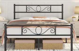 Yaheetech Struttura Letto Matrimoniale in Ferro Battuto a Doghe 160 x 200 cm Testiera Elegante in Metallo Stile Rustico Moderno Nero