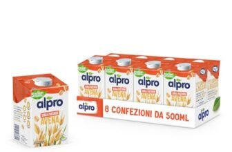 ALPRO SENZA ZUCCHERI, Bevanda all’AVENA, Alternativa Vegetale al Latte, Naturalmente Senza Lattosio, con Vitamine B2, B12 e D2 – 8 Confezioni da 500 ml