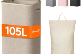 Lifewit Cesto Portabiancheria, Cesta Panni Sporchi con coperchio, Laundry Basket con Plastica Manici, Porta Biancheria Sporca per Bagno, Lavanderia, Camera da Letto, 105 L, Beige