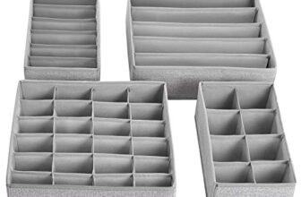 Songmics Divisore per Cassetti, Portabiancheria Pieghevole, Organizzatore per Guardaroba, per Slip Calzini Reggiseni Cravatte, Set di 4, Grigio Chiaro, RYUS04W
