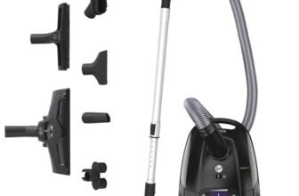 Hoover Telios Vacuum Cleaner for Hard Floors & Carpets, Compact, Quiet 69 dBA, 3.5 L Dust Bag, EPA12 Dust Filter, Parquet Nozzle, Integrated Accessories, 9.6 m Working Radius [TXLZ72HM]