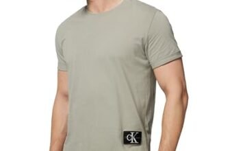 Calvin Klein T-Shirt Maniche Corte Uomo Badge Turn Up Sleeve Scollo Rotondo, Beige (Elephant Skin), L