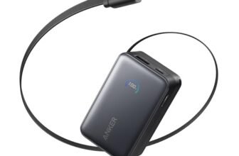 Anker Nano Power Bank Caricatore Portatile Certificazione CCC, 10000mAh con Cavo Retrattile Anker InstaCord 70cm Batteria Compatta 45W, Smart Display, Compatibile iPhone 17/16/15, iPad, Galaxy, Pixel