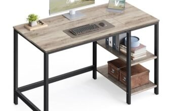 VASAGLE Scrivania per Computer, Scrittoio, 120 x 60 x 76 cm, Moderno, Tavolo da Lavoro, per Ufficio Camera da Letto Soggiorno, Greige Melange e Nero Inchiostro LWD47MB