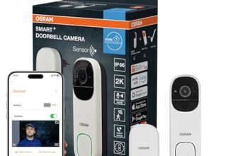OSRAM Campanello video SMART+ WiFi 3MP 2K, sensore PIR, batteria da 5200 mAh, campanello, angolo di 160°, compatibile con Alexa, bianco