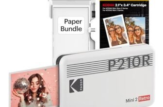 KODAK Mini 2 Retro 4PASS Stampante Fotografica Portatile (5.3×8.6cm) + Pacchetto con 38 Fogli, Bianco