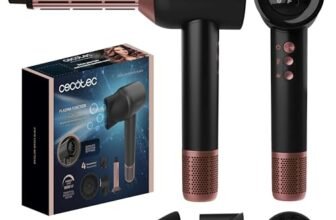 Cecotec Asciugacapelli con Tecnologia Plasma DryGlam Waves Black. 1600W, 110000 RPM, Motore Brushless, Testine con Effetto Coanda, Schermo Digitale, Controllo Intelligente Calore, Funzione Memoria