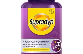 Supradyn Ricarica Notturna, Melatonina Per Dormire, con Vitamina B6, Passiflora e Melissa – Melatonina Forte 1mg Adulti – 60 caramelle gommose mirtillo