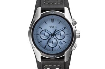 Fossil Orologio Coachman da uomo, movimento cronografo al quarzo, cassa in acciaio inossidabile argentato da 45 mm con cinturino in vera pelle, CH2564, Blu