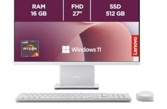 Lenovo IdeaCentre Computer desktop All-In-One, Display 27″ FHD, AMD Ryzen 5 7535HS, 512GB SSD, RAM 16GB, Speakers, WiFi 6, Windows 11 H, Tastiera + Mouse Wireless