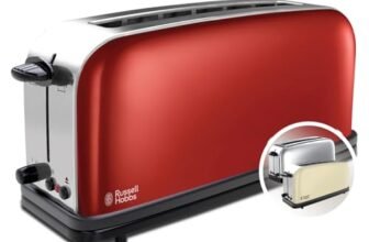 Russell Hobbs Tostapane, 2 Fette, Fessure Extra Larghe, Regolazione Doratura, Funzione Riscalda e Scongela, Acciaio Inossidabile – Colours Flame Red Long Toaster 2 Fette, 21391-56