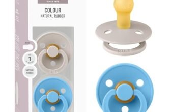 BIBS Ciuccio colorato, confezione da 2 pezzi, senza BPA, tettarella rotonda, in lattice di gomma naturale, Made in Danimarca, misura 1 (0-6 mesi), fungo/brezza