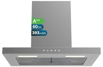 Cecotec Cappa aspirante 60 cm Tipo T Bolero Flux TT 604000 Inox A++. Aspirazione 393m3/h, motore DC, 3 velocità, SS Touch Control, finitura inossidabile, luce LED, filtri in alluminio e carbonio