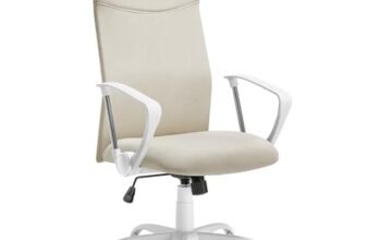 SONGMICS Sedia da Ufficio, Sedia da Scrivania Ergonomica, Girevole, Seduta Imbottito, Regolabile in Altezza e Inclinabile, Portata di 120 kg, Beige Cappuccino OBN034K01