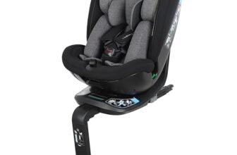 Inglesina Halley Pro, Black, Seggiolino Auto Rotante 360° ISOFIX, da 0 a 12 Anni (40-150 cm), Reclinabile e Traspirante, Omologato ECE R129/03