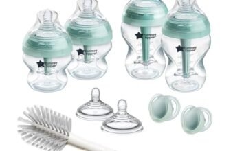 Tommee Tippee Biberon, set starter anti-colica, 4 Biberon con 2 tettarelle a flusso medio, cannuccia anti-colica, accessori per l’infanzia