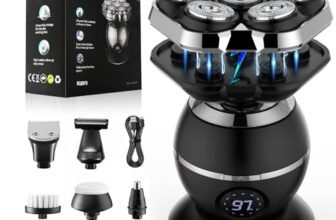 ETENTOUS 7D Magnetici Rasoio Elettrico Barba -Rasoio Testa Calva Uomo – Ricaricabile Rasoio Capelli uomo Testa Impermeabile con Display LED IPX7 Rasoio Elettrico Corpo Uomo/9 Kit di Bellezza.