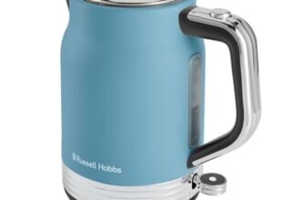 Russell Hobbs Bollitore Elettrico [1,7L, 2400W] Hanley Retro Blue (Acciaio inox, Design vintage, Beccuccio Perfect Pour, Base 360°, Avvolgicavo, Coperchio pulsante, Risparmio energetico) 28641-70