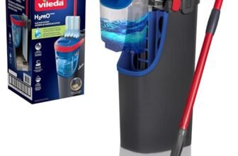 Vileda H2PrO Flat Mop Sistema lavapavimenti a piastra piatta | Separazione acqua pulita e sporca | Progettato per risparmiare acqua | Utilizzo a una mano | Design compatto | Pulizia con microfibra