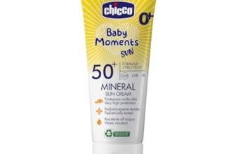 Chicco Crema Solare Minerale SPF 50 +, per Bambini, Resistente all’Acqua, Ottima Protezione Contro UVA, UVB e Infrarossi, 0 Mesi +, 75 ml
