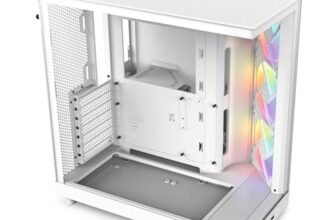 NZXT H6 Flow RGB, CC-H61FW-R1, Case Mid-Tower Compatto a Doppia Camera con Flusso d’Aria, Include 3 Ventole RGB da 120 mm, Pannelli in Vetro Panoramico, Flusso d’Aria ad Alte Prestazioni, Bianco