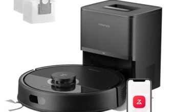 roborock Q7 L5+ Set Robot Aspirapolvere con Stazione Svuotamento Automatico, 8.000 Pa, Quantità d’acqua Regolabile per il Lavaggio, Doppio Anti-groviglio, Auto Boost sui Tappeti, Nero