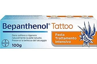 Bepanthenol Tattoo Pasta Trattamento Intensivo, Crema Tatuaggi Corpo con Pantenolo, Crema Tattoo Idratante che Protegge, dà Sollievo e Rigenera la Pelle, Preserva la Bellezza del Tatuaggio, 100g