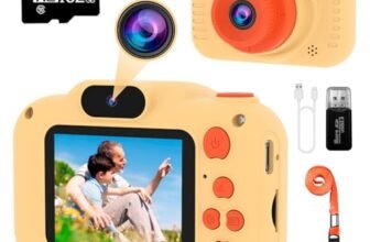 GlobalCrown Macchina Fotografica Bambini,Mini Ricaricabile Fotocamera Digitale Giocattoli per bambini Videocamera Regali per Ragazze Ragazzi da 3-8 Anni,12MP Video HD Schermo (Scheda 32 GB inclusa)