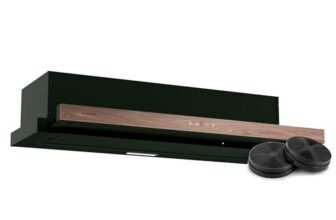 Klarstein ZenFusion – Cappa Aspirante da Incasso, 90cm, Cappa da Cucina con Comando a Sfioramento, 400 m³/ora, Efficienza Energetica A, LED, Filtro Antigrasso & a Carbone, Design Finto Legno, Nero