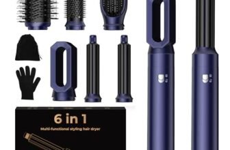 UKLISS 6 in 1 Hair Styler, Airstyler Spazzola Asciugacapelli Set con Arricciacapelli Automatico, Hair Dryer, Spazzola ad Aria Calda, Thermal Brush, Spazzola Lisciante Capelli Donne Styling – Blu