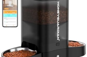 HoneyGuaridan 3.5L Distributore Automatico Cibo Gatti Adatto a Due Gatti, Dispenser Crocchette Gatto Con 2.4G/5G WiFi, Programmabile 6 Pasti al Giorno, Registrazione Vocale 10s, Doppia Alimentazione