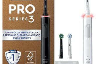 Oral-B Spazzolini Elettrici Ricaricabili Nero e Bianco Pro Series 3, 4 testine. 2 Spazzolini
