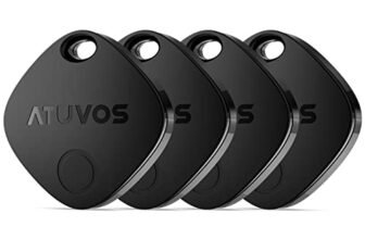 ATUVOS Air Tag Smart Tracker 4 pezzi Nero, Bluetooth Trova oggetti Compatibile con Apple Dov’è (solo iOS, Android non supportato), Localizzatore Chiavi per Borse, Bagagli, Zaini, Batteria Sostituibile