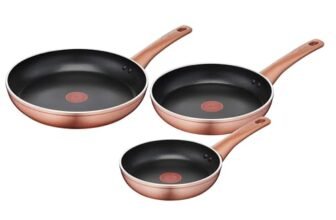 Lagostina Ramata Set Padelle Antiaderenti in Alluminio Ø 20/24/28 cm, Esterno Effetto Rame, 3 Pezzi, Batteria di Pentole Gas e Forno con Indicatore Cottura e Manici Ergonomici in Bakelite