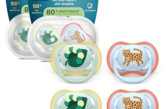 Philips Avent Ultra Start Ciuccio – Design ortodontico, per neonati 0-6 mesi, tettarella simmetrica in morbido silicone, senza BPA, 2 custodie per la sterilizzazione, confezione da 4, SCF087/19