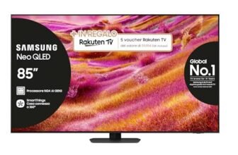Samsung Neo QLED 4K Vision AI Smart TV 85” QE85QN90FATXZT Mini LED, NQ4 AI Gen3 Processor,AI Upscaling Pro, Glare Free, Motion Xcelerator 165Hz, NeoSlim Design, PACCHETTO INTRATTENIMENTO, 2025