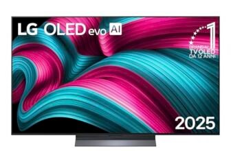 LG OLED evo AI C5 TV 55 pollici, Smart TV 4K, Processore α9 Gen8, Brightness Booster, webOS con AI, Dolby Vision & Atmos, Gaming con VRR e GSYNC 4K@144Hz, OLED55C56LB 2025